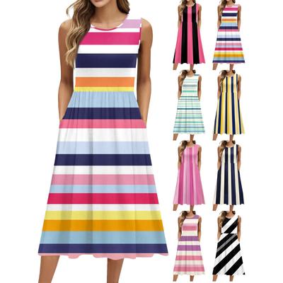 Женские летние платья с V-образным вырезом, повседневные пляжные платья, платья с коротким рукавом, платья в полоску с геометрическим принтом