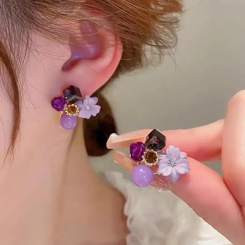 Серьги-цветы из кристаллов на серебряной основе 925 пробы, корейская мода, для женщин, ювелирные изделия, трендовые, роскошные, женские, французские, с жемчугом