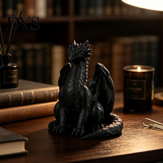Современное украшение для балкона, 3D-печатная сидящая статуэтка черного дракона, Фэнтезийная западная фигурка, Маленькие настольные произведения искусства, Готический декоративный орнамент для