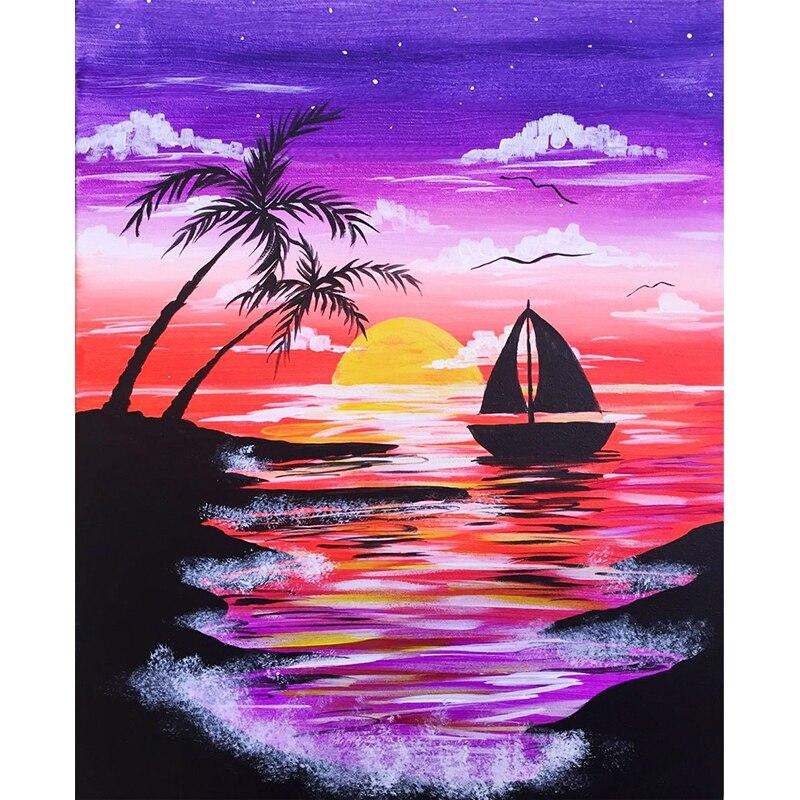 Новый 5D DIY алмазная живопись полный круглый дрель пейзаж вышивка крестиком вид на море лодка Алмазная вышивка ремесла домашний декор подарок