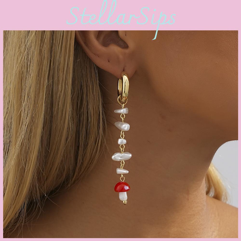 Plated Gold Stylish Geometric Pearl Mushroom Earrings For Women 2023 Fall