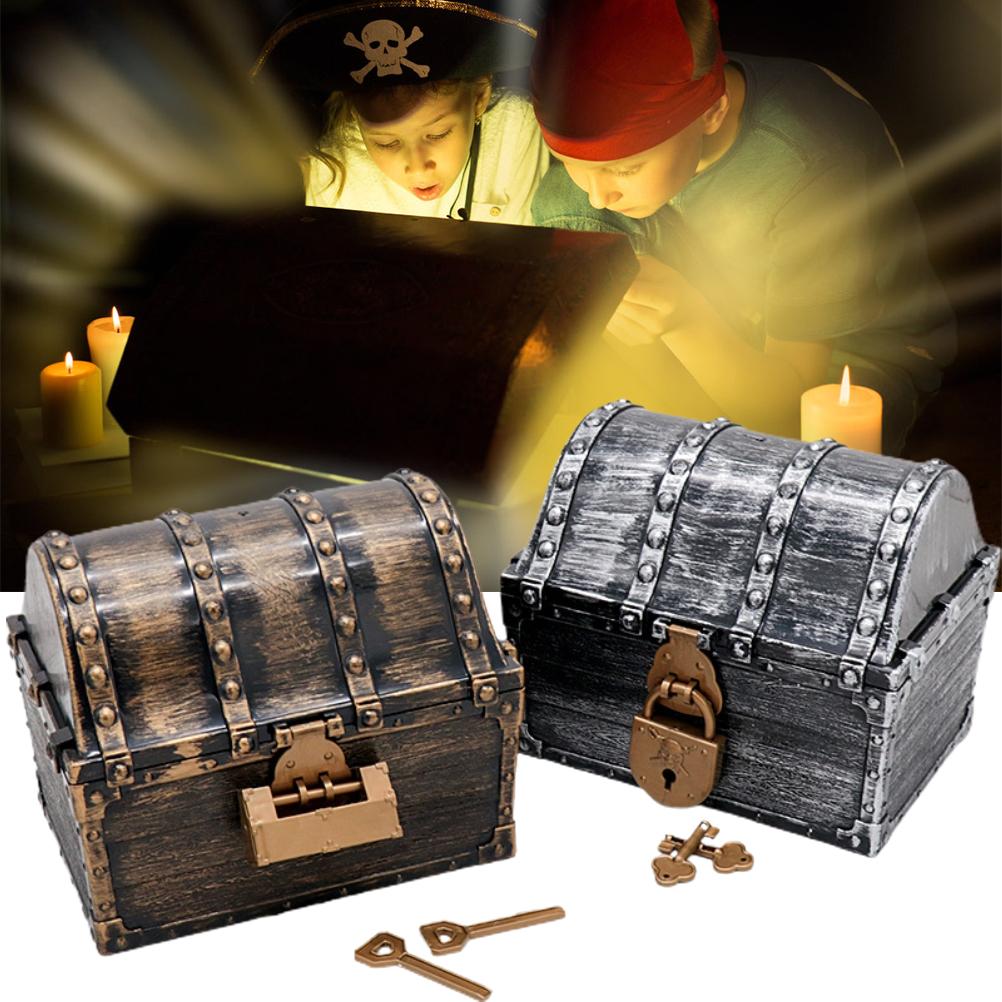 Kids Pirate Treasure Chest Treasures Collection Storage Box Vintage Pirate Jewelry Box for Friends