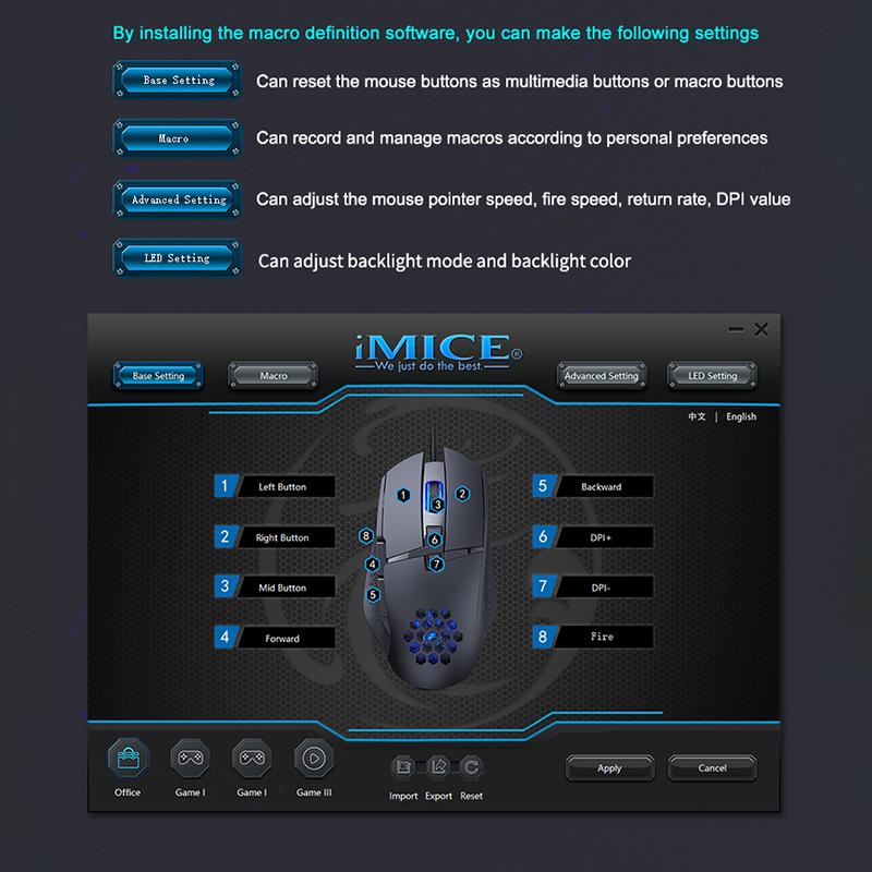 iMICE T90 Новая проводная мышь, полая игровая мышь, 8 клавиш, светящаяся, 7200 точек на дюйм, игровая проводная мышь для ПК, компьютера, планшета, ноутбука