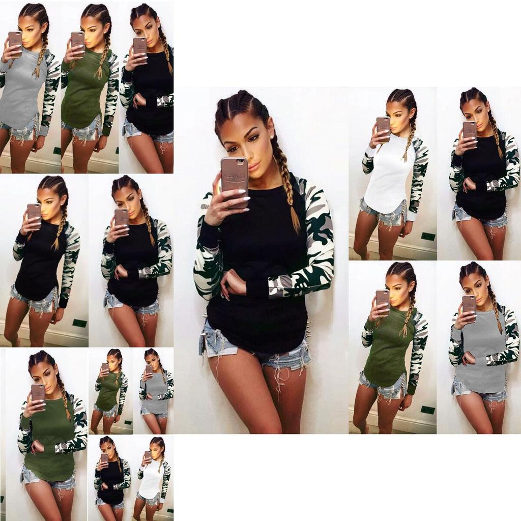 Premium Quality Damen Camouflage Printed Long Sleeve Pullover T-shirt For Stylish Comfort