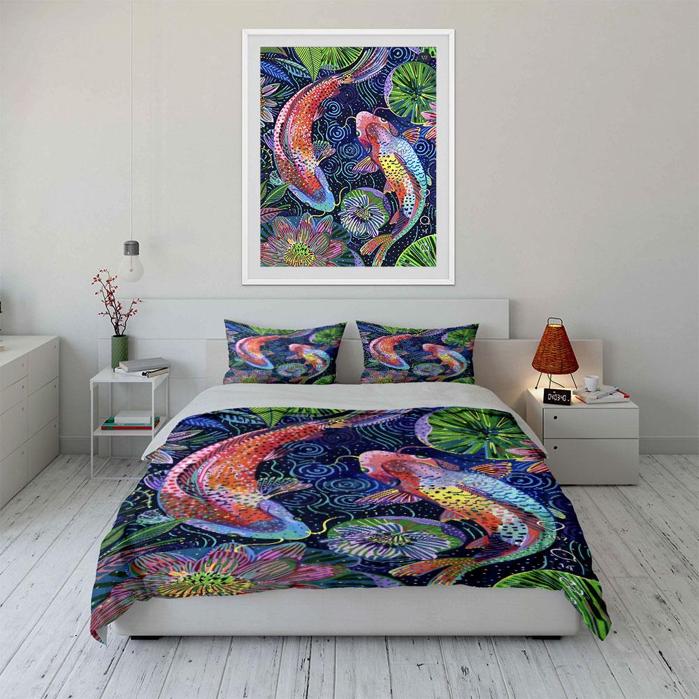 Colorful koi fish pattern. Bedding sets Duvet cover sets Duvet covers Pillowcases(1 * Duvet Cover 2 * Pillowcases, without duvet insert)