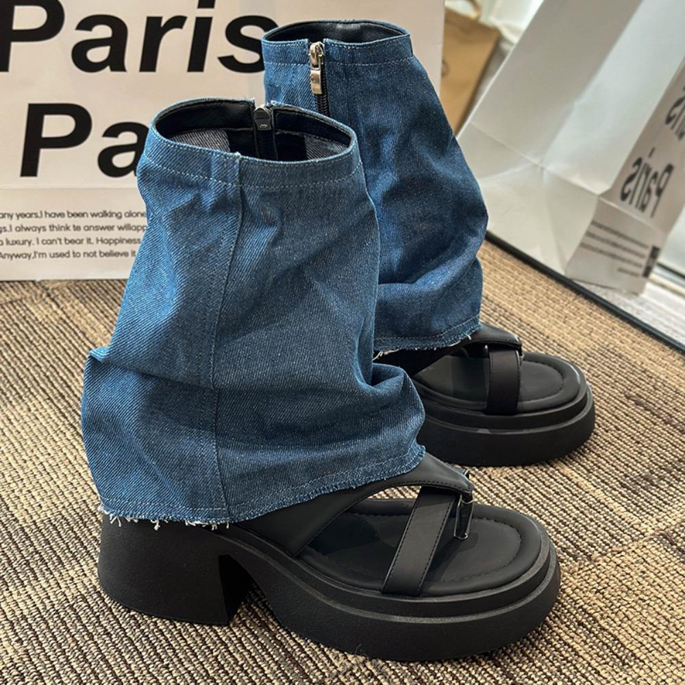 Женские ботинки с открытым носком 2024 года, весна-осень, новые модные уличные короткие ботинки с узором «елочка», женские сандалии в корейском стиле