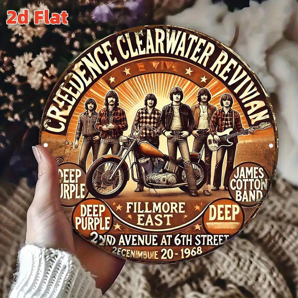 D Flat Vintage Creedence Clearwater Revival Band Metal Wall Art Round Aluminum Sign with Deep Purple Fillmore East