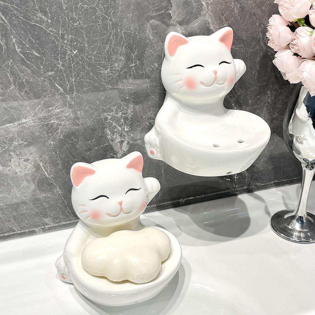 Милый кот керамическая мыльница слив бытовая мультяшная ванная мыльница мыльница керамическая полка аксессуары для украшения ванной комнаты