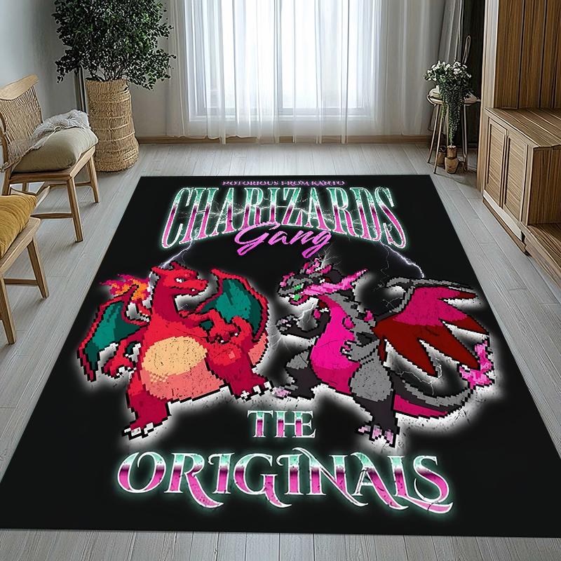 Charizard Charmander Pokemon Living Room Non-Slip Area Rug Soft Carpet for Bedroom Kids Playroom Sofa,Home Decor Doormat Gift
