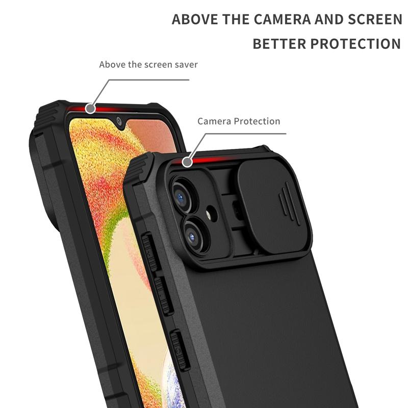 Противоударный чехол Slide Push Window Armor для Samsung Galaxy A04 A04S A04E с подставкой и защитой объектива камеры