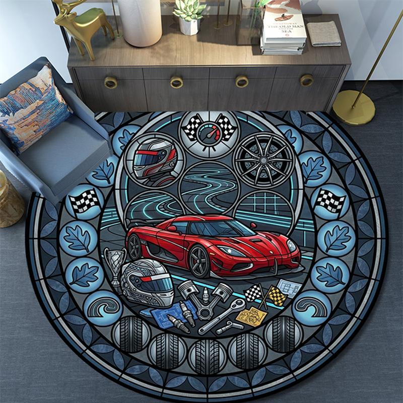 Fire Truck Glass Round Area Rug Under Office Chairs Bedroom Living Room Home Decor