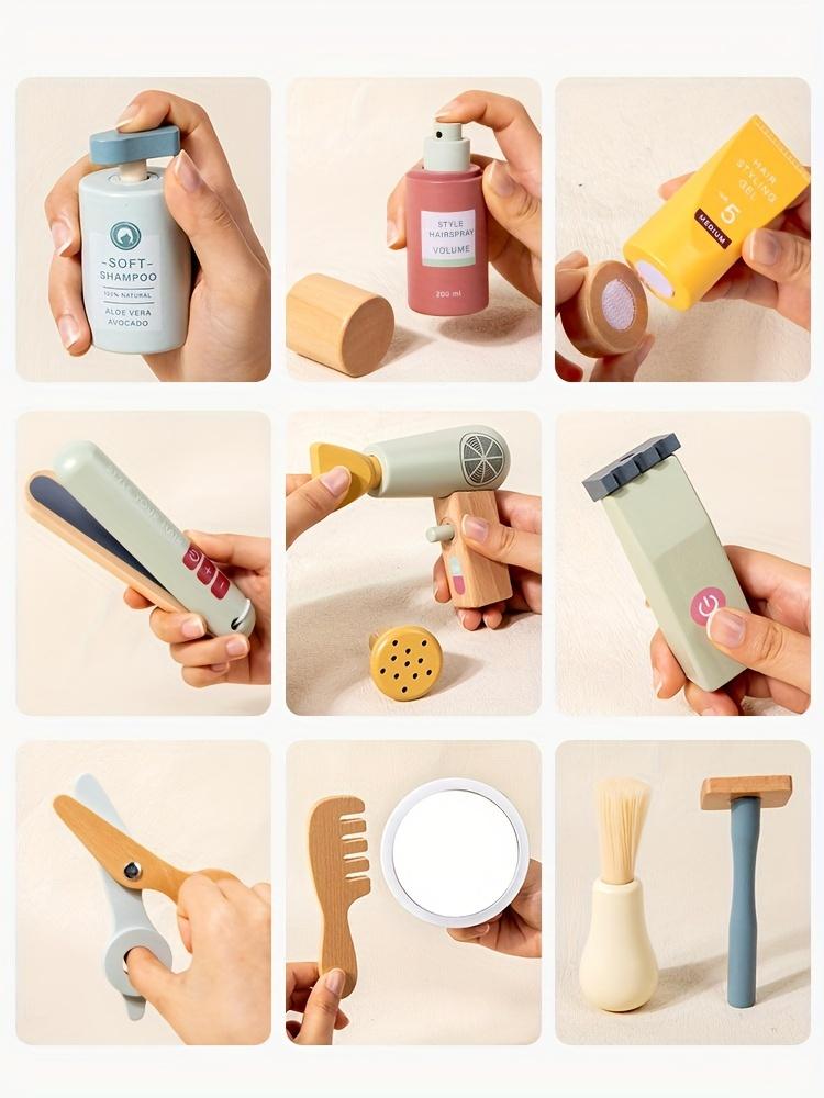 13 шт. Деревянный парикмахерский набор Набор игрушек для парикмахерской для молодежи, Деревянный набор игрушек для макияжа, Игрушка для индивидуальной прически, Набор для бритья для мальчика