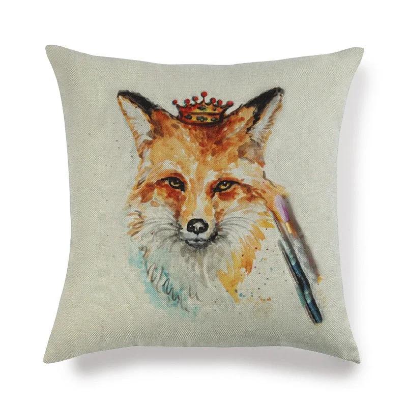 Прекрасный льняной чехол на подушку с рисунком лисы для офиса, гостиной, спальни, дивана, автомобиля, декоративный, 45*45 см