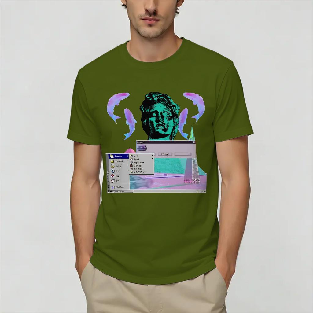 Frutiger Aero World Vaporwave Футболка Унисекс Винтажная Хлопковая Футболка С Коротким Рукавом Круглый Вырез Одежда Больших Размеров