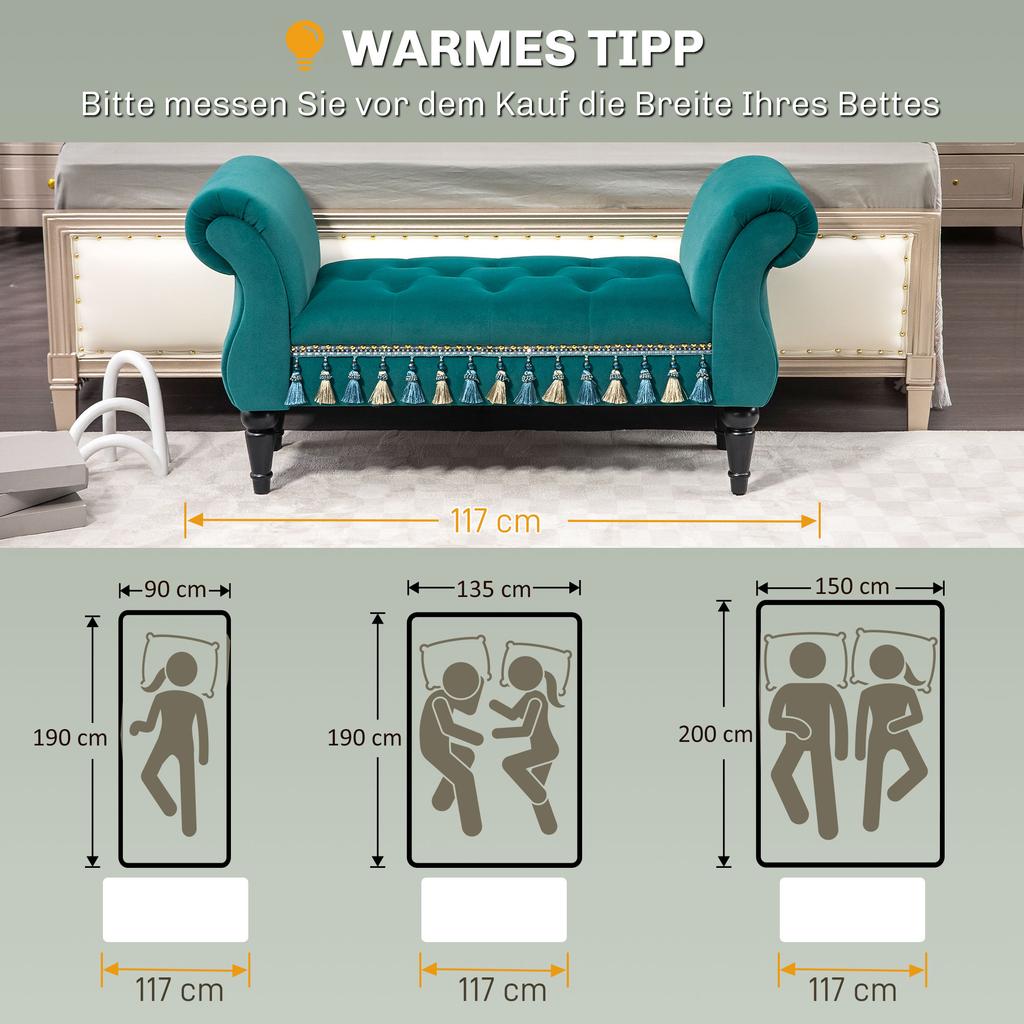 Upholstered Bench, Bench, Vintage Design, up to 150 kg, 117x40x58 cm, Green