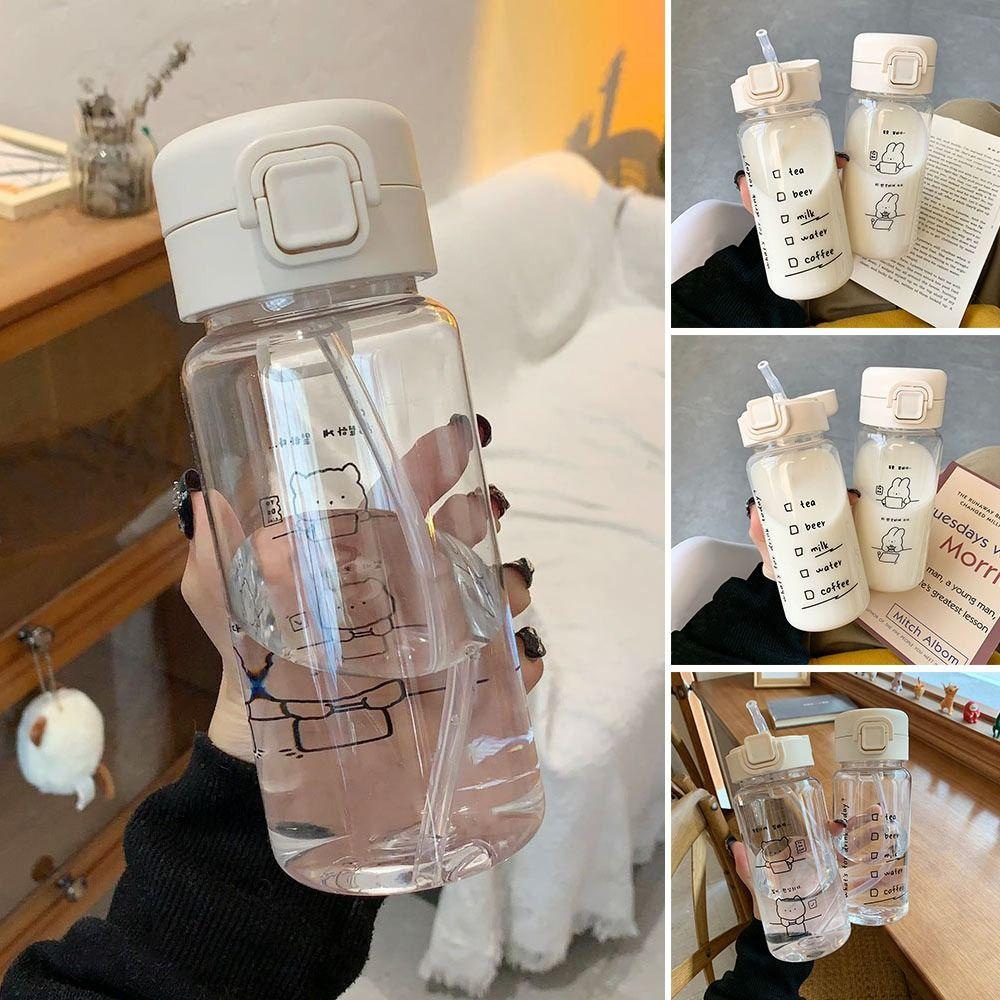 Travel Creative Cute Cartoon With Straw Drinking Cup Water Bottle Drinkware