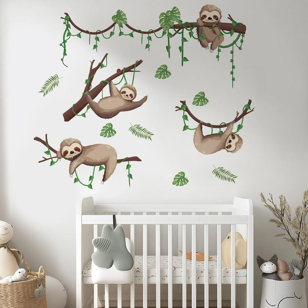 1set Translucent PVC Self Adhesive Wall Stickers Waterproof Building Decals for Home Living Room Bedroom Wall Decoration Sloth 1180x390mm 2 sheets/set