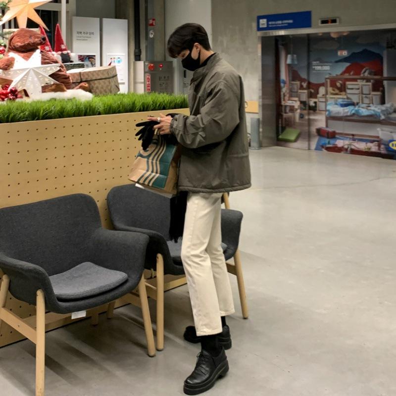 Men's Stand-up Collar Work Jacket Cotton Autumn and Winter Korean Style Loose and Trendy Velvet Thickened Cotton Coat