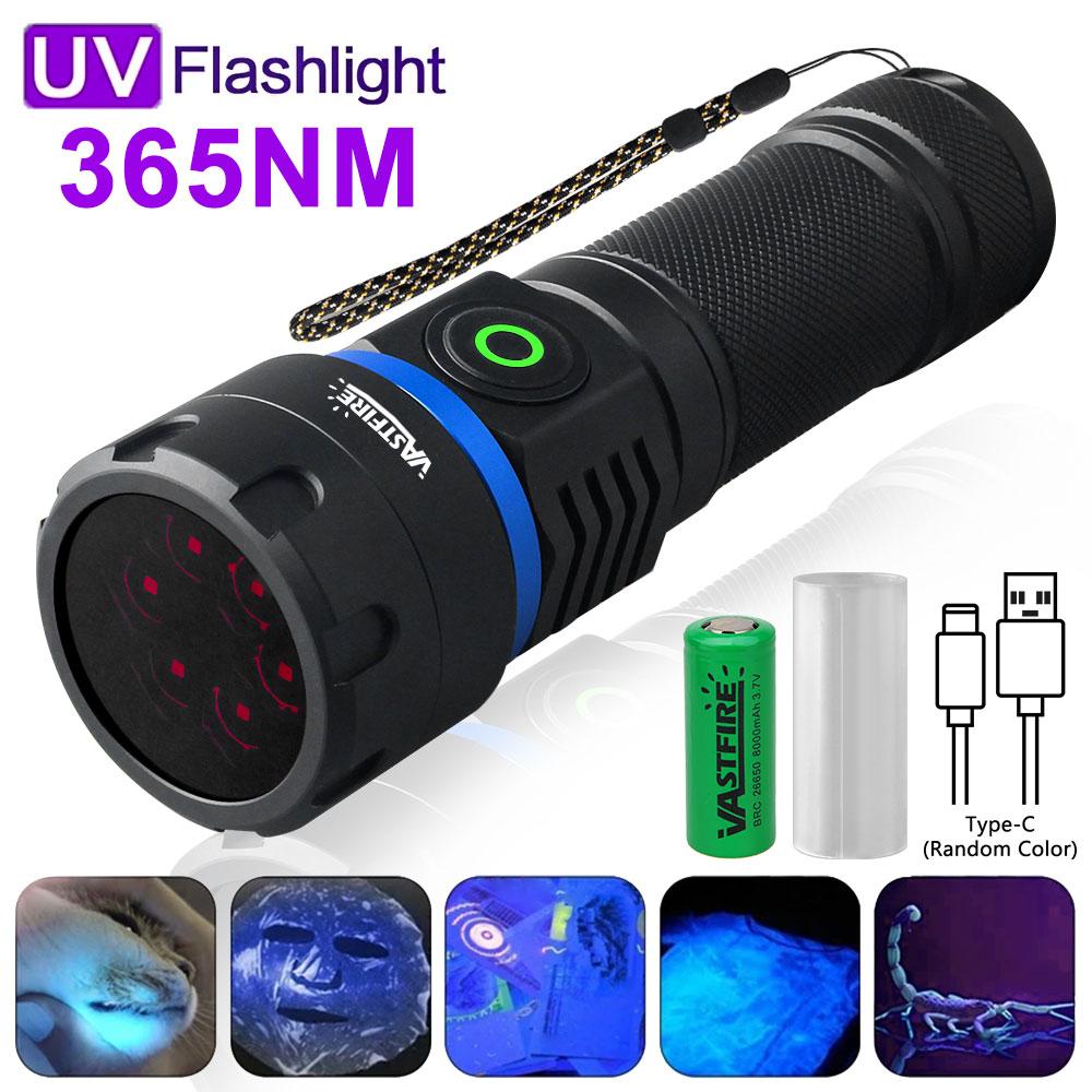 High Power 6LED 365nm UV Flashlight Rechargeable Torch Curing Cat Dog Stain Marker Money Scorpion Fluorescent Check Lamp Torch