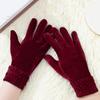 Etiquette Women Soft Warm Solid Elastic Full Finger Mittens Gold Velvet Gloves Driving Gloves