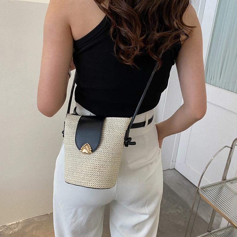 Женская соломенная плетеная модная простая сумка для мелочи и телефона для отпуска на пляже через плечо
