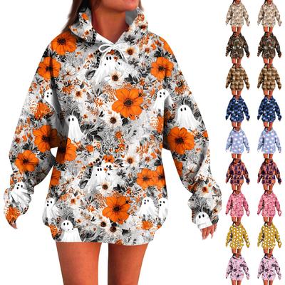 Женское модное повседневное худи с длинным рукавом и принтом на Хэллоуин