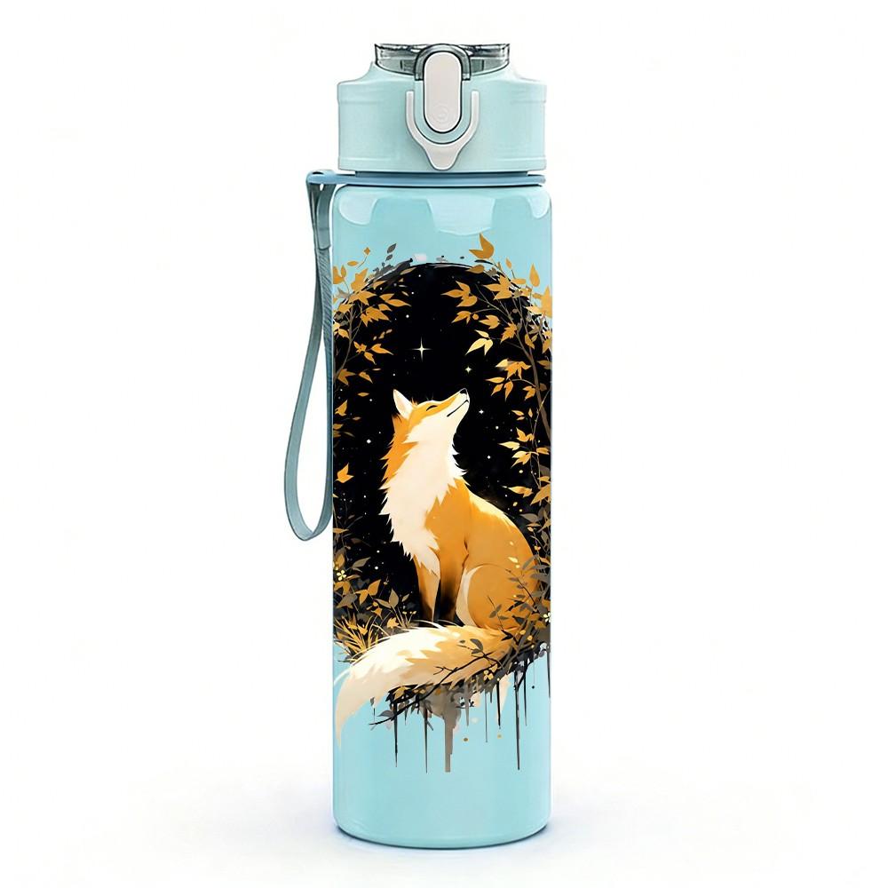 1PC Fox Dark Moon Art 750ml Color Plastic Sports Water Bottle Leakproof Flip Straw Lid Suitable for Sports Office Home Use