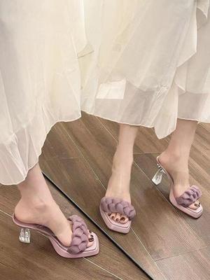 2025 новые французские высококлассные хрустальные каблуки крутые шлепанцы женская обувь носить лето сказочный стиль прозрачные босоножки на высоком каблуке