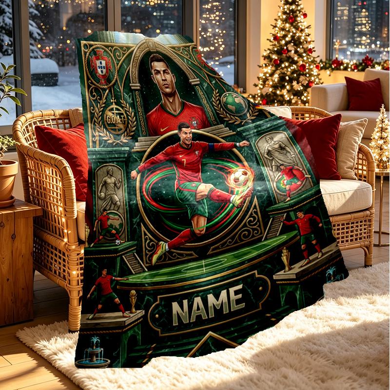 Custom Name Personalized Cristiano Ronaldo Print Blanket, Home Decor, Bedroom, Sofa, Camping, Couch, Gifts for Birthday Christmas