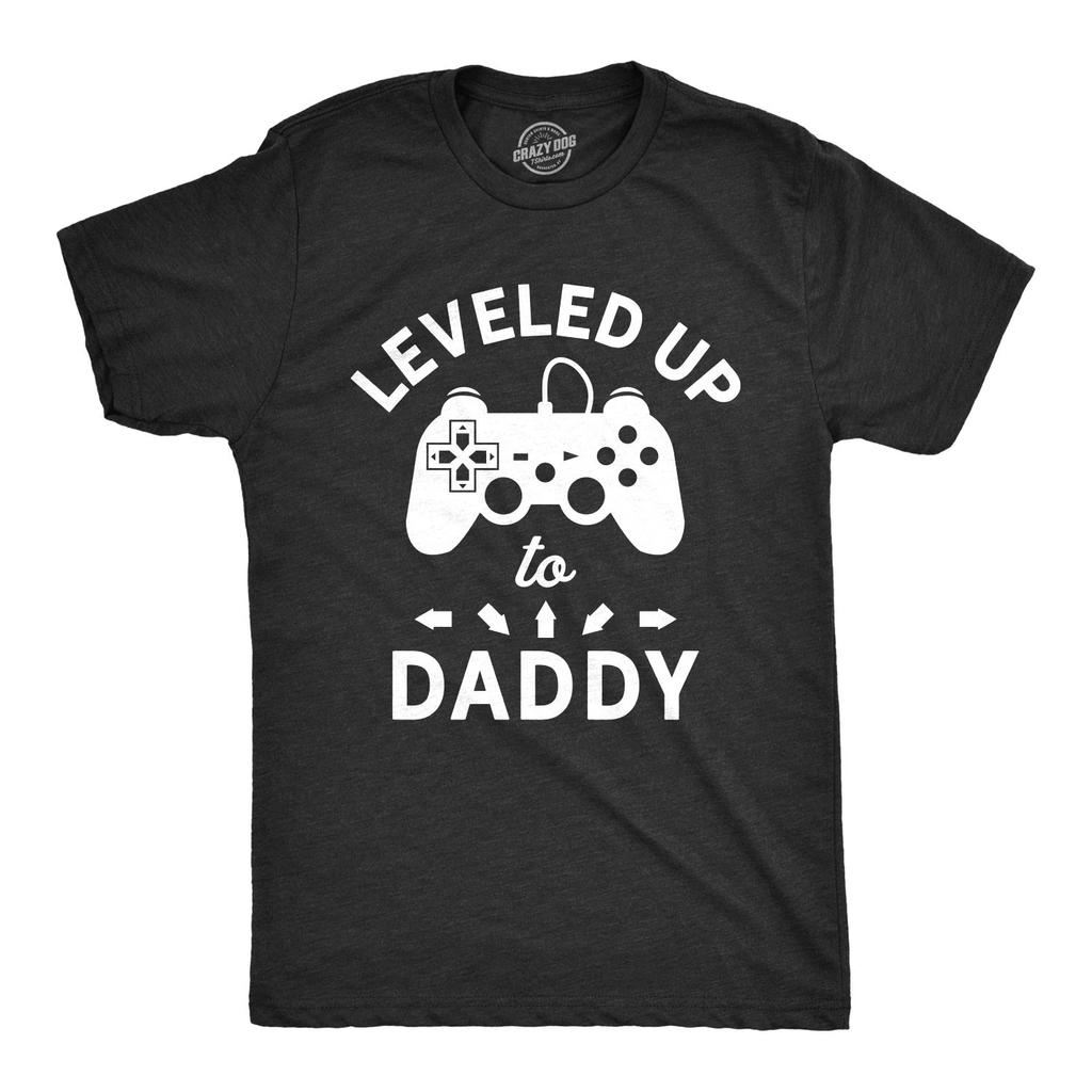 Mens Leveled Up to Daddy T Shirt Funny Video Game Fathers Day Tee