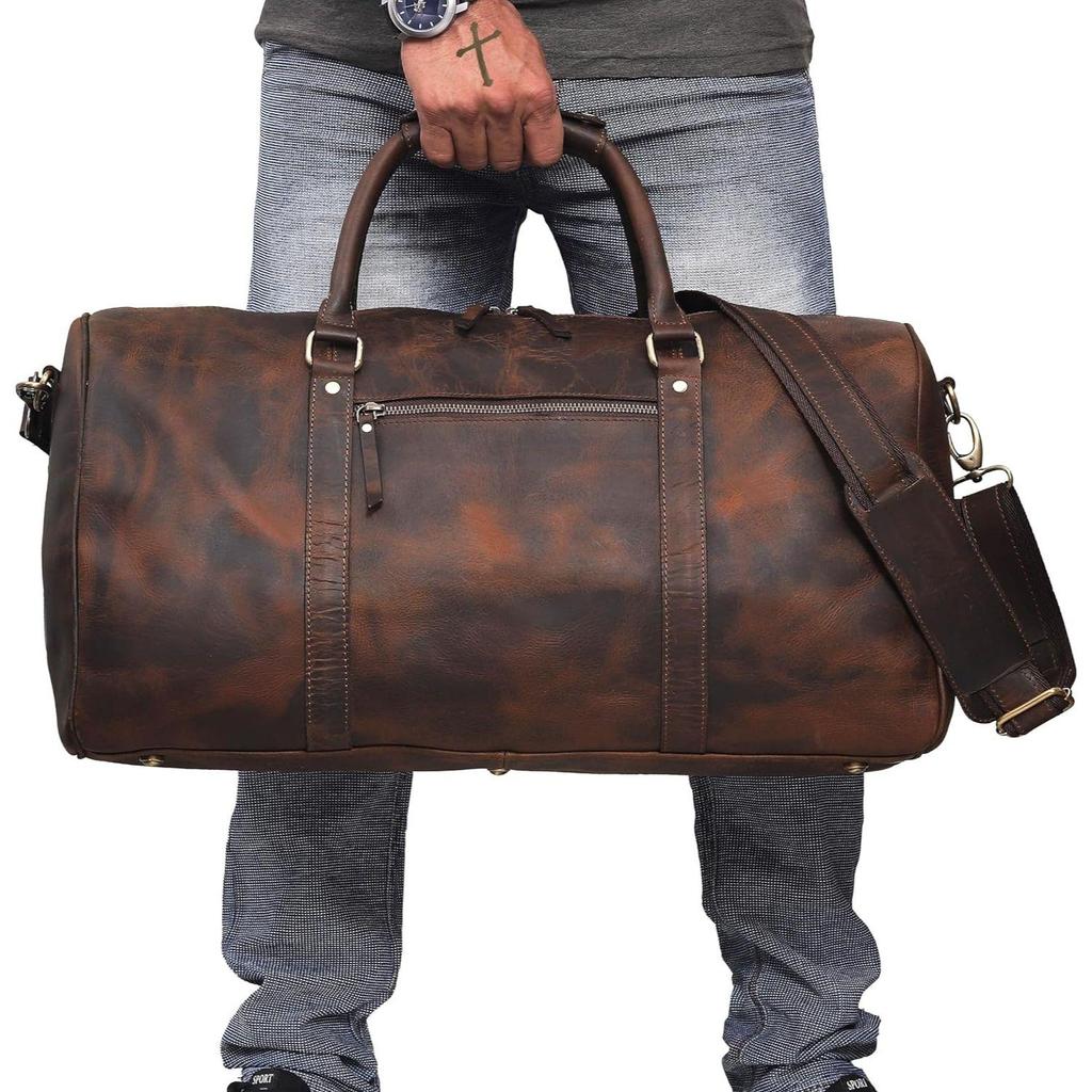 Кожаные спортивные сумки для мужчин, ручная кладь, мужская сумка для одежды для путешествий, бизнеса, кожаная дорожная сумка Weekender, коричневая