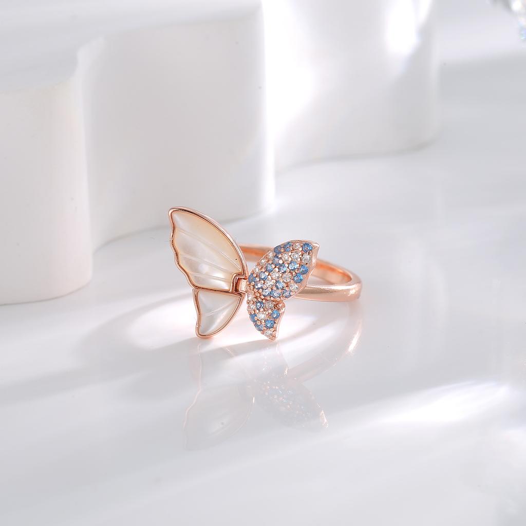 Кольцо S925 Silver Fritillary Butterfly Living Ring для женщин Guochao Light Luxury Ring Temperament Jewelry Gift to Valentine's Day For Girl