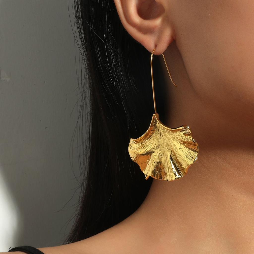 Fashionable, Exaggerated, Simple and Creative, Metallic Texture, Ginkgo Leaf Alloy Earrings and Pendants