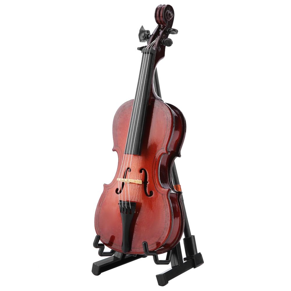 4pcs With Case Wooden Miniature Cello With Stand Violin Replica Office Decor