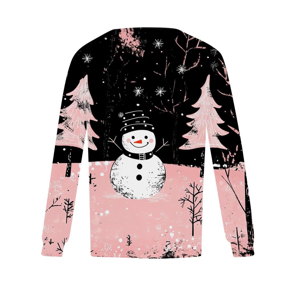 Женская повседневная футболка с круглым вырезом и длинными рукавами с рождественским принтом и складками