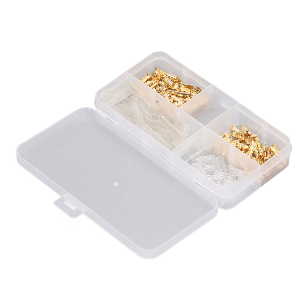 120Pcs Motorcycle Connector Kit Electrical Crimp Terminal Wiring Bare Male Female with Insulation Cover 3.5mm Gold