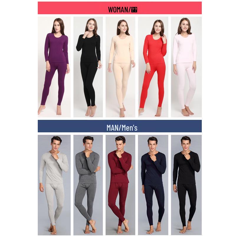 Унисекс Осенне-зимний Теплый Комплект Термобелья - Эластичный Базовый Слой Однотонного Дизайна с Круглым Вырезом для Пар