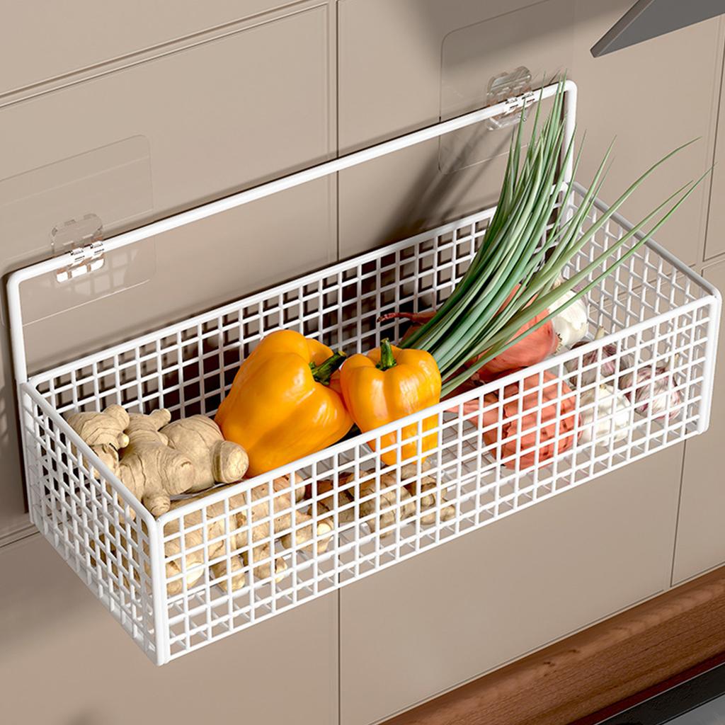 Wire Storage Basket Metal Wall Mounted Hanging Fruit Basket Organizer Bin with Adhesive for Kitchen