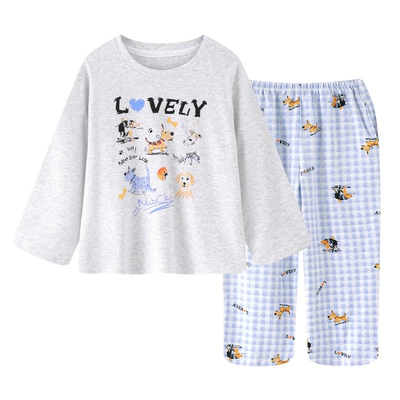 Girls Cotton Pajama Set Long Sleeve Pants Cartoon Print Sleepwear Kids 8 Years
