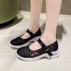 2024 New Fashion Mesh Comfortable Buckle Decorated Women's Sports Shoes for Outer Wear Round Toe Shallow Mid-heel Women's Shoes