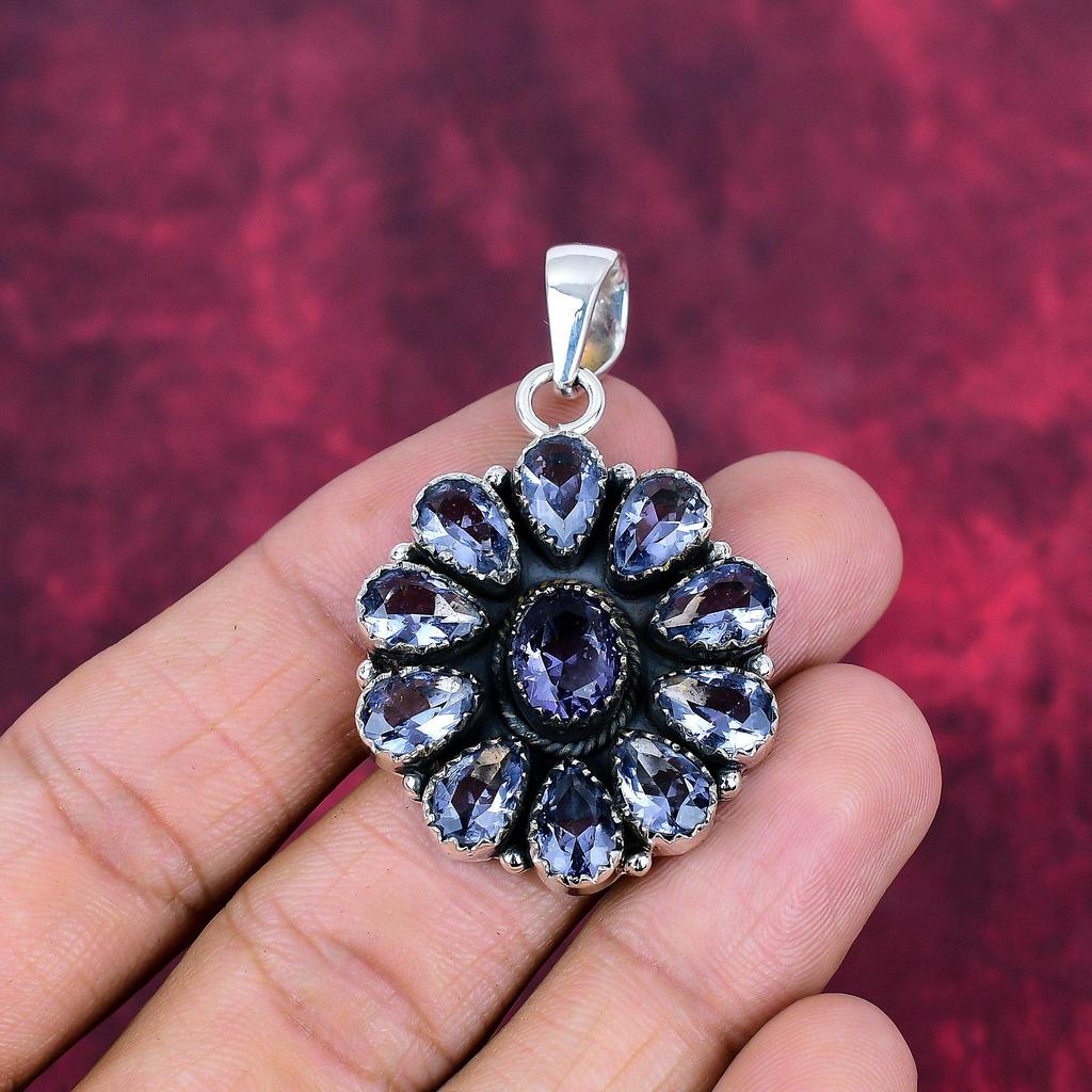 Подвеска из драгоценного камня ручной работы с танзанитом, подвеска из стерлингового серебра 925 пробы, антикварные ювелирные изделия, подвеска для подарка на помолвку