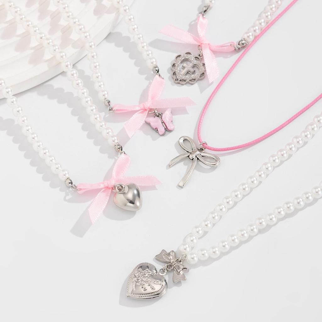 Ожерелье с подвеской Sweet Love: Многослойный сплав с симпатичной цепочкой на ключицу с жемчужными бусинами