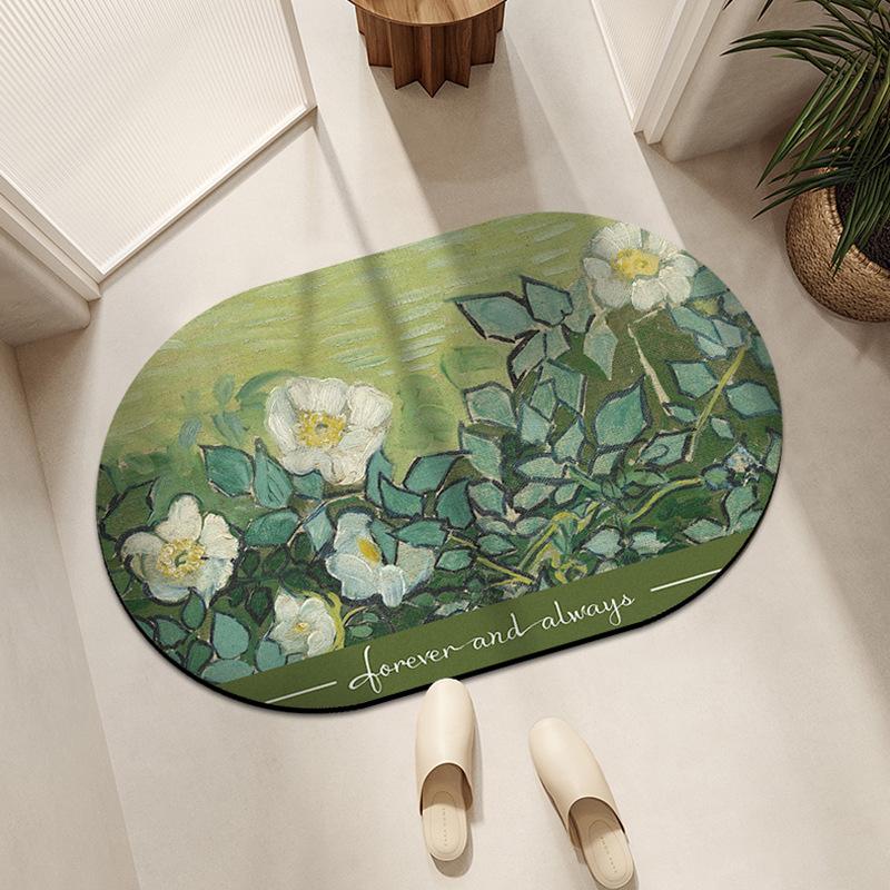 Коврик для пола в ванной в стиле ретро Овальный коврик для ванной комнаты Противоскользящий коврик для ванной комнаты Диатомовая грязь Водопоглощающий коврик Коврик для ванной комнаты Туалетный коврик для ног Коврик для двери