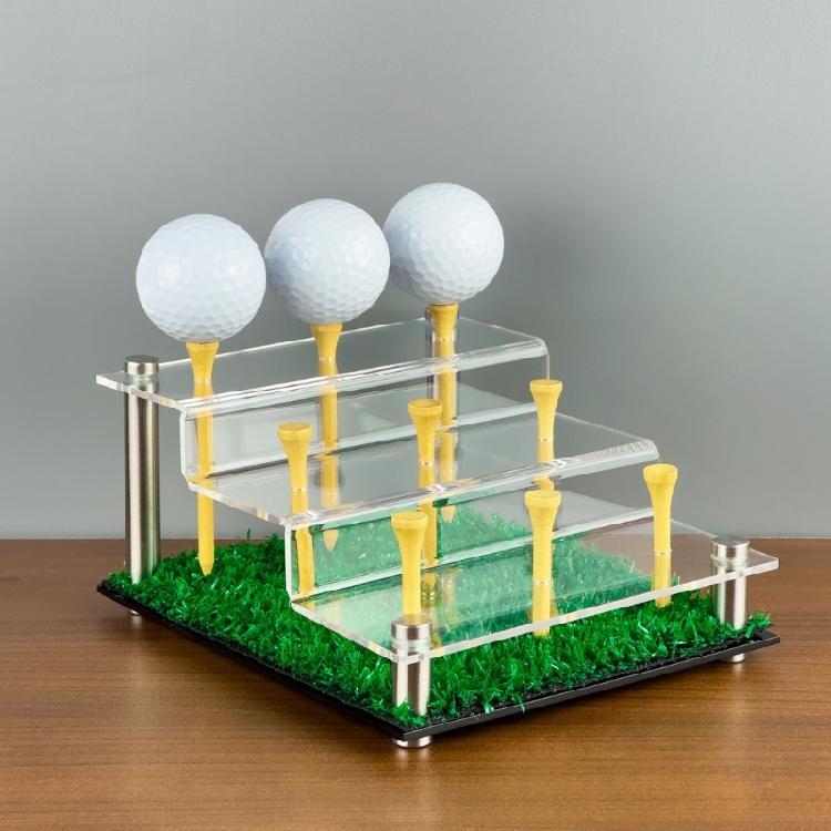 Решение для хранения 9-ball Golf Акриловая многоуровневая стойка Включает реалистичный травяной коврик и устойчивое нескользящее основание