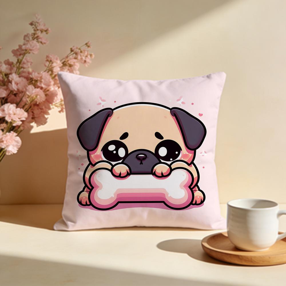 Lovable Sweet Heart Pug Cushion Cover Soft Pillow Cases for Home Bedroom Living Room Sofa