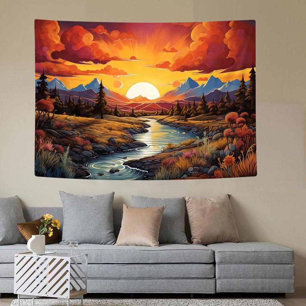 ICTEISOM Mountain Forest Tapestry Nature Tree Tapestries for Bedroom Aesthetic Sunset Landscape Wall Hanging College Dorm Men Boys Room Decor 60"X40"