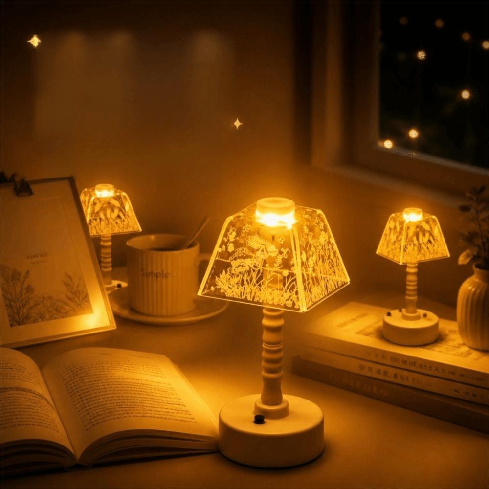 Clear Engraved Shade LED Desk Lamp Warm Yellow Light Atmosphere Lamp Decorative Lighting