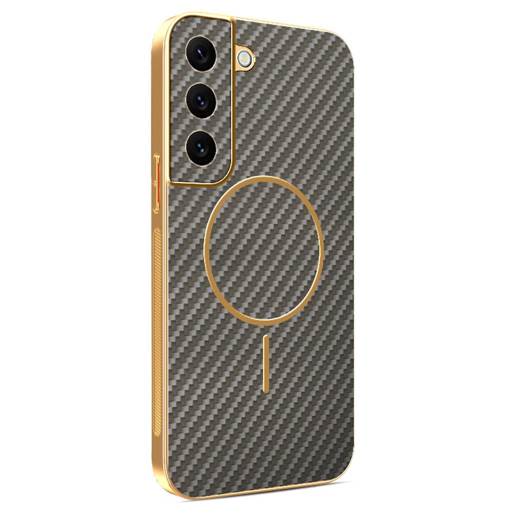 For Samsung Galaxy S22 5G Phone Case Carbon Fiber Textured Electroplated TPU Back Cover