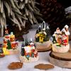 Resin House Statue Light Creative Santa Claus Snowman Lamp Miniature Figurine Sculptures  Festival