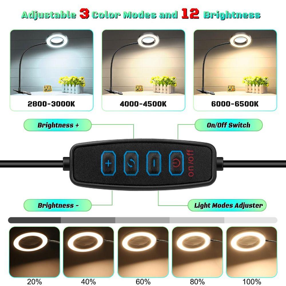 360°Flexible Gooseneck Magnifying Glass with Light 5X Lighted Desk Lamp Night Clip  Jewelry Making
